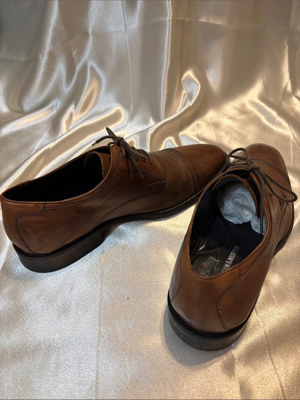 Johnston & Murphy Men's Brown Leather Cap-Toe Dress Shoes
